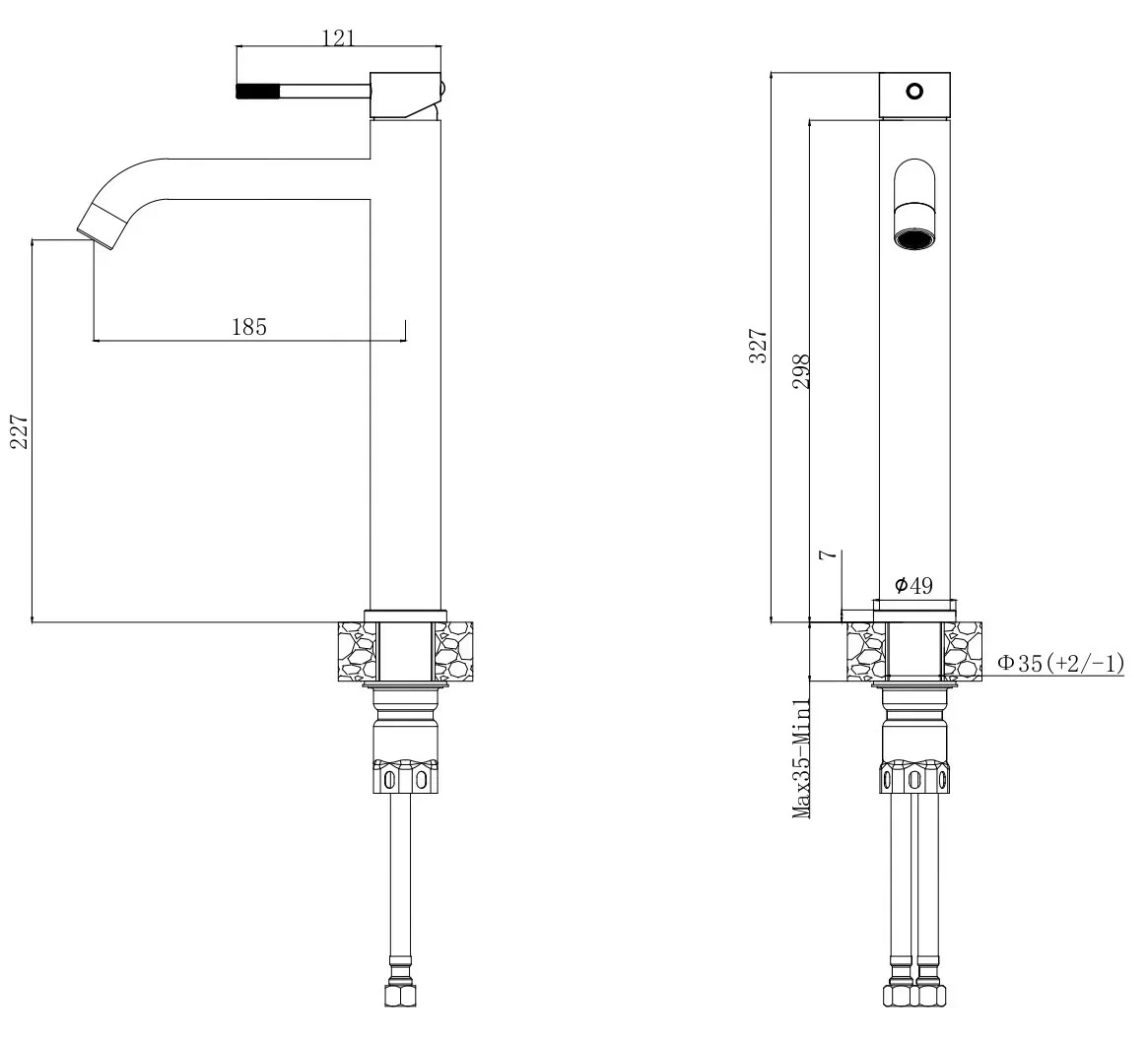 Смеситель для раковины, высокий излив, темно-серый VODA Vessel VSL25GM