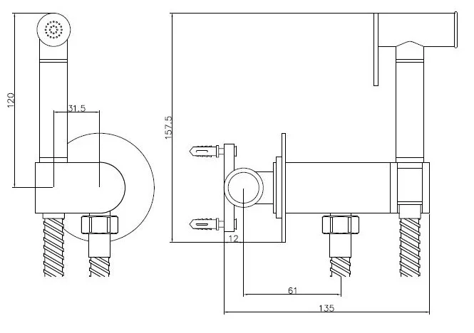 Гигиенический душ со смесителем, встраиваемый, золото ESKO SMH03Gold