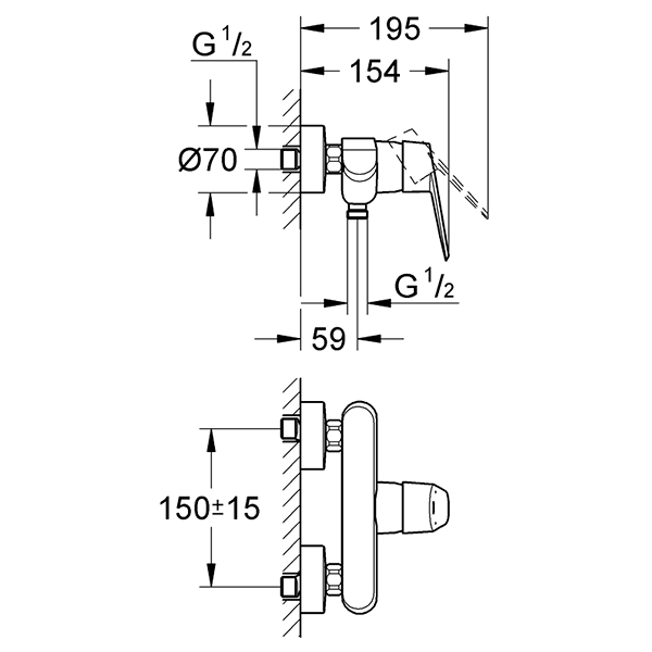 33569002 Eurodisc Cosmopolitan OHM Смеситель для душа, однорычажный, DN15