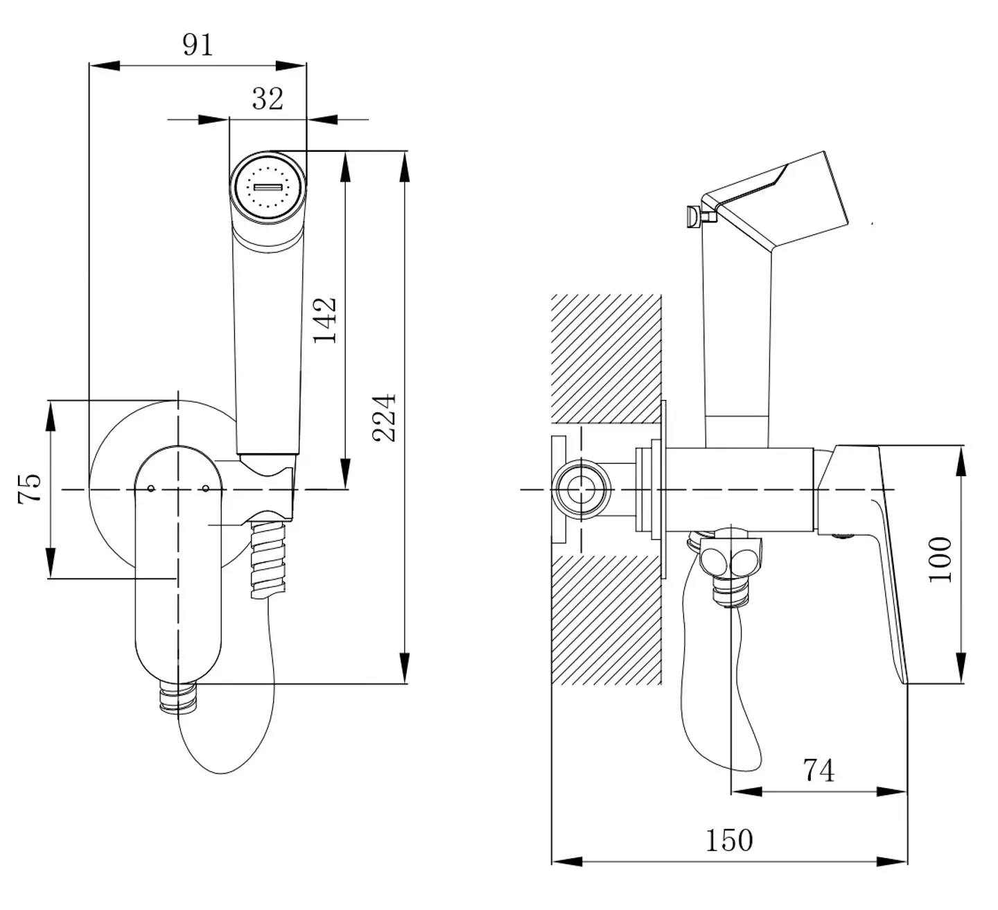 Гигиенический душ со смесителем, встраиваемый, хром VODA Shore SHR01