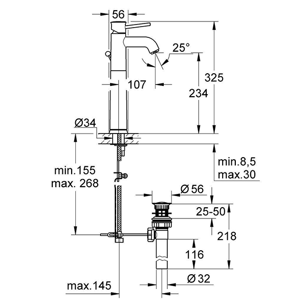 Смеситель для раковины Grohe BauClassic 32868000