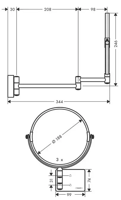 Зеркало косметическое, черный Hansgrohe AddStoris 41791670