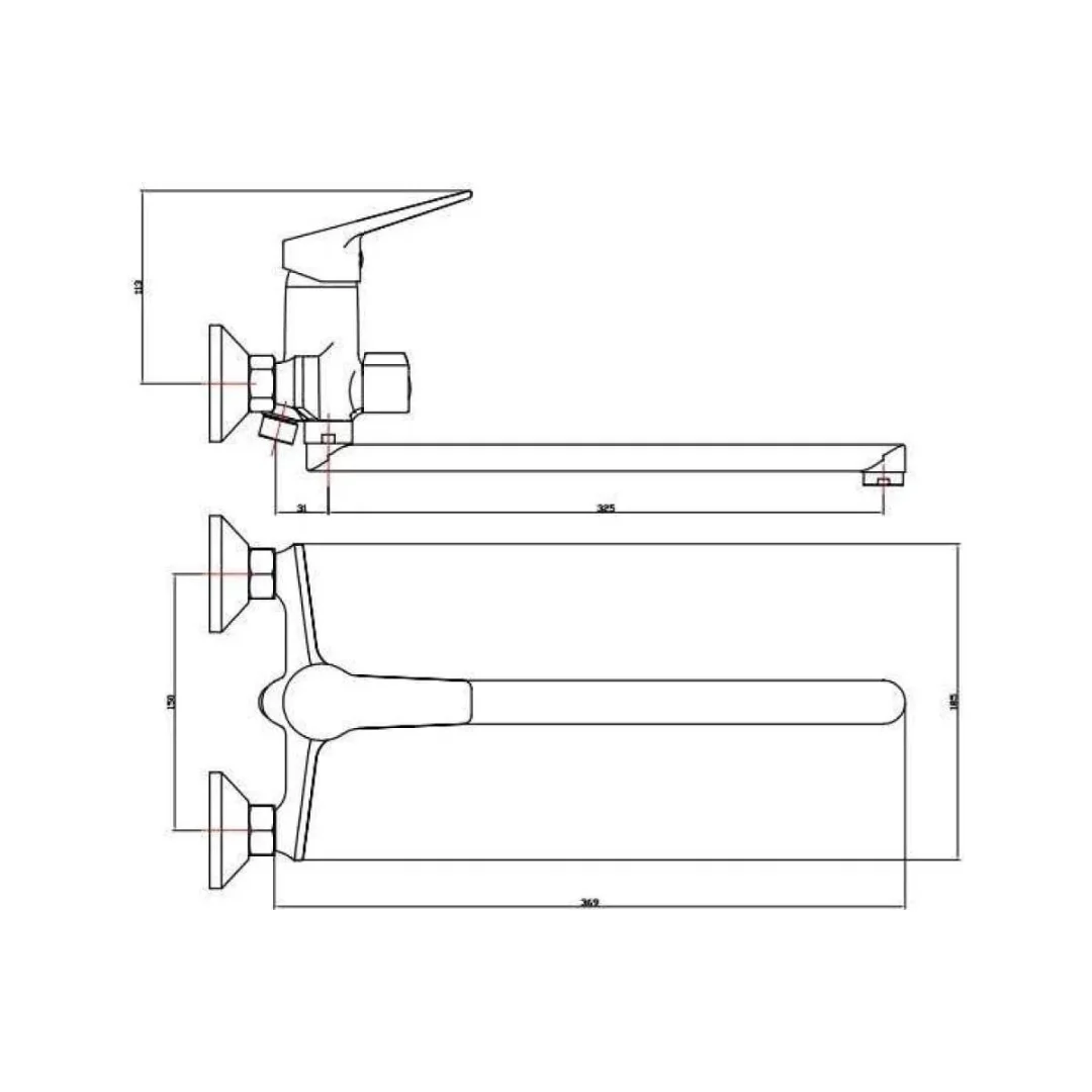 Смеситель для ванны, длинный излив, хром VODA Raft RF31