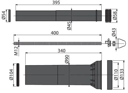 Монтажный комплект для подвесного унитаза, удлиненный Alcaplast M9000