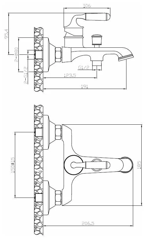 Смеситель для ванны, бронза сатин ESKO Prague PG54
