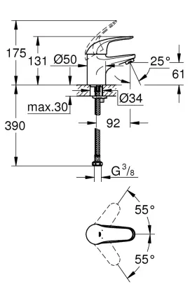 Смеситель для раковины, размер S, хром Grohe Euroeco 32734001
