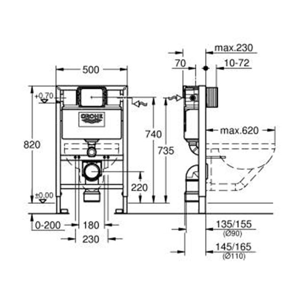Инсталляция для подвесного унитаза, 82 см Grohe Rapid SL 38948000