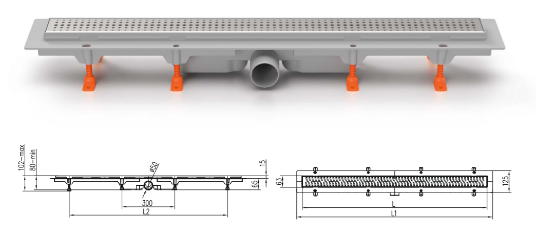 Трап линейный для пола, боковой слив MCH CH750/50M1