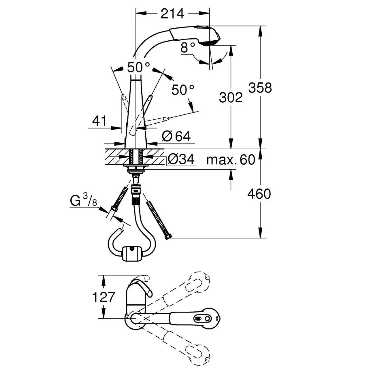 Смеситель для кухни, выдвижной излив, хром Grohe Zedra 32553000