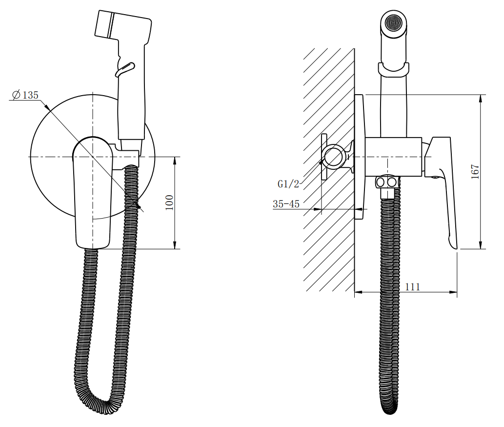 Гигиенический душ со смесителем, встраиваемый, черный ESKO Lagos Black SMHLGB