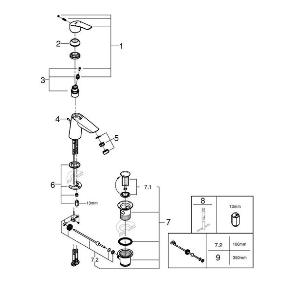 Смеситель для раковины с донным клапаном, хром Grohe Eurosmart 23965003