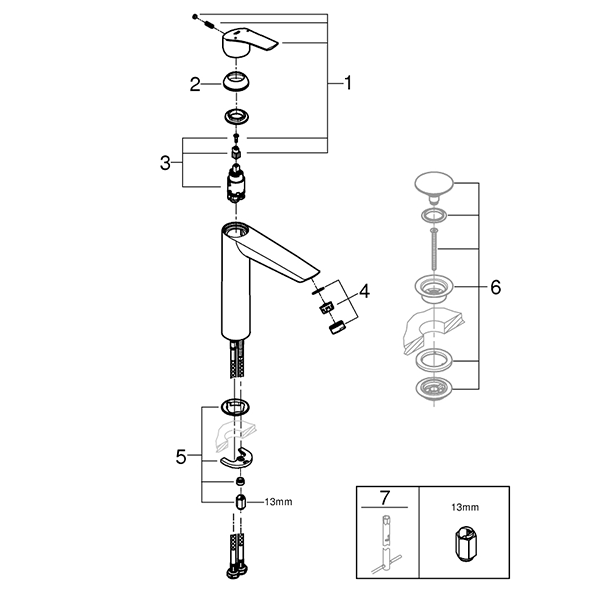 Смеситель для раковины, размер XL, хром Grohe Eurosmart 23971003