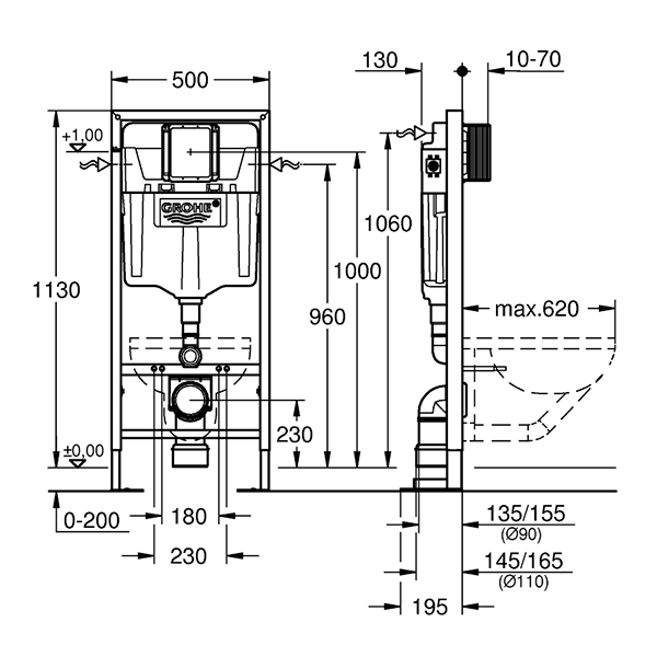 Инсталляция для подвесного унитаза, усиленная Grohe Rapid SL 38584001