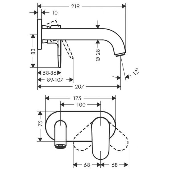 Смеситель для раковины, настенный, хром Hansgrohe Vernis Shape 71578000