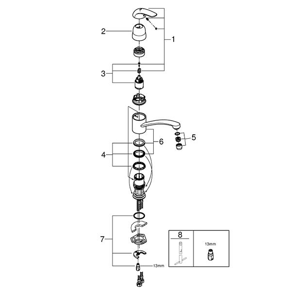32750000 Euroeco Смеситель однорычажный для мойки, DN 15, хром