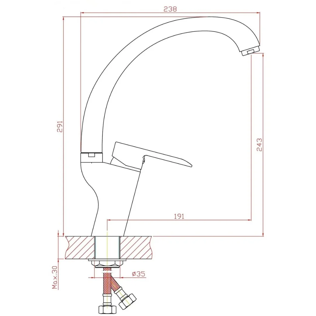 Смеситель для кухни, хром VODA Future FT03