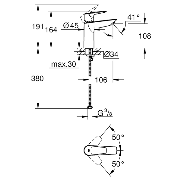 Смеситель для раковины, размер M, хром Grohe BauEdge New 23904001