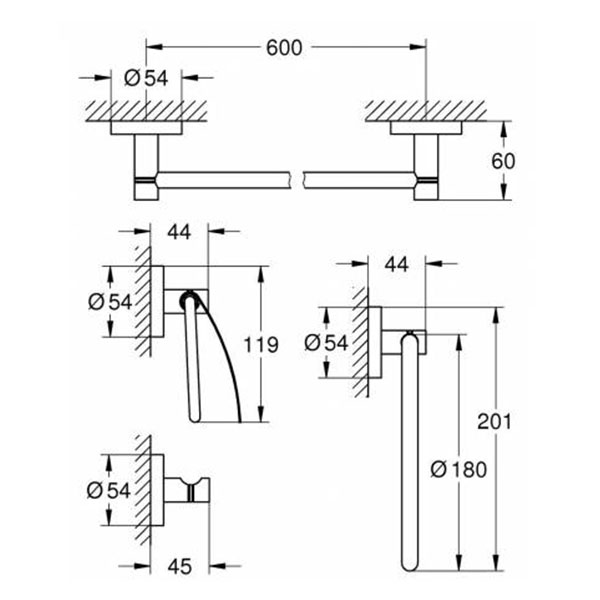 Набор аксессуаров, 4 предмета, хром Grohe Essentials 40776001
