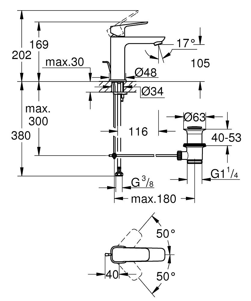Смеситель для раковины, размер M, хром Grohe Cubeo 1017490000