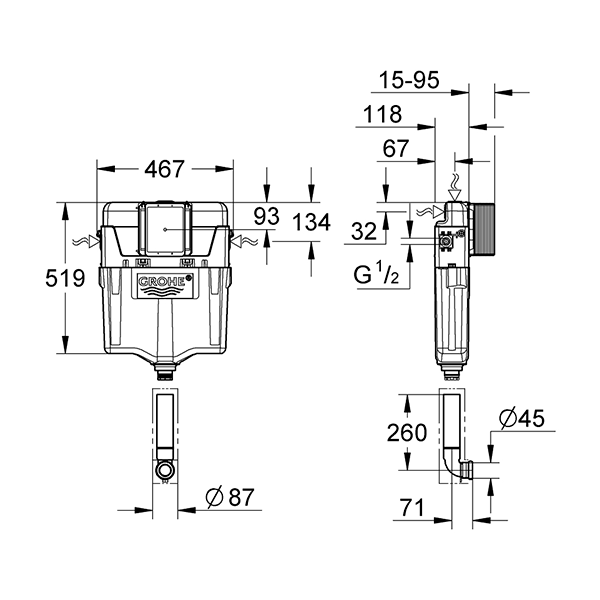 Смывной бачок, скрытый монтаж, пневматический Grohe GD2 38661000