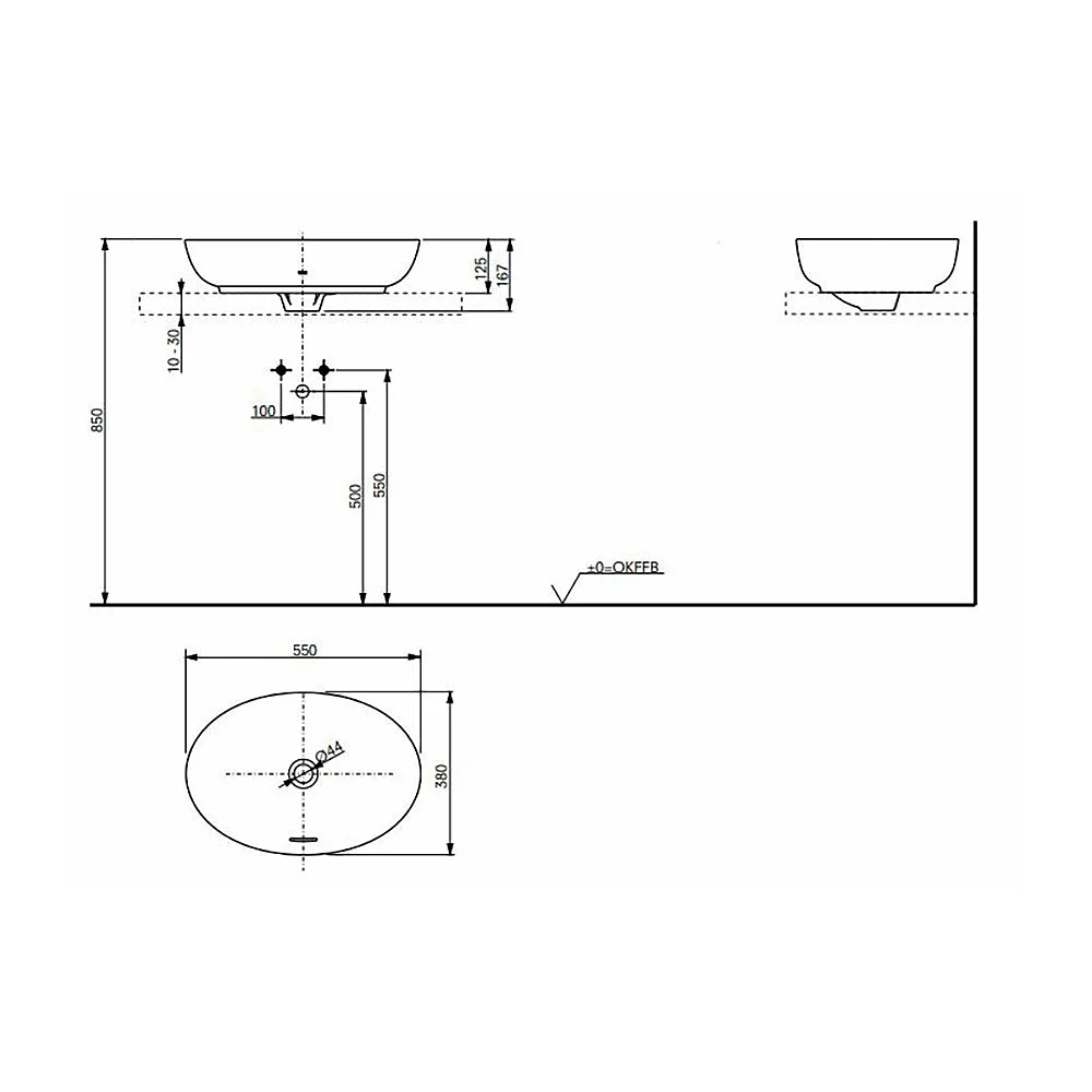 Раковина накладная 55, круглая, белый TOTO WU L1705E