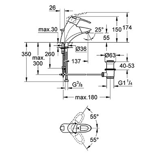 Смеситель для раковины с выдвижным изливом Grohe Chiara 32304000