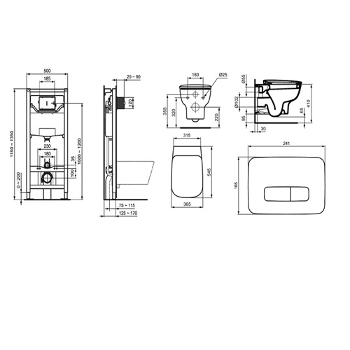 K20102704 Комплект Инсталляция Ideal Standard, Esedra Унитаз подвесной с крышкой микролифт, панель с
