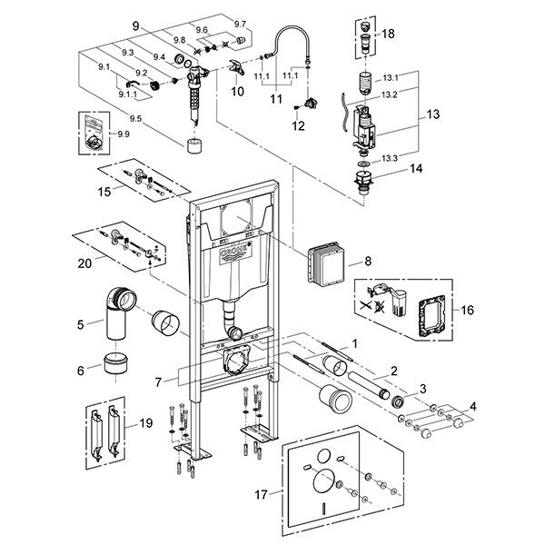 Инсталляция для подвесного унитаза, усиленная Grohe Rapid SL 38584001