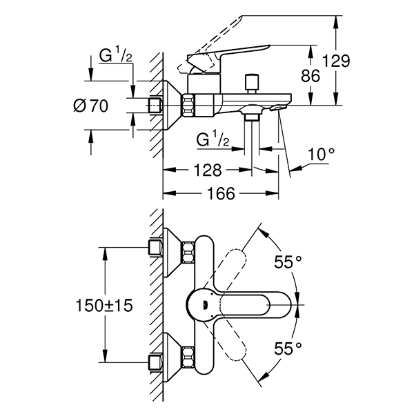 23605000  BauEdge Смеситель однорычажный для ванны, DN 15 
