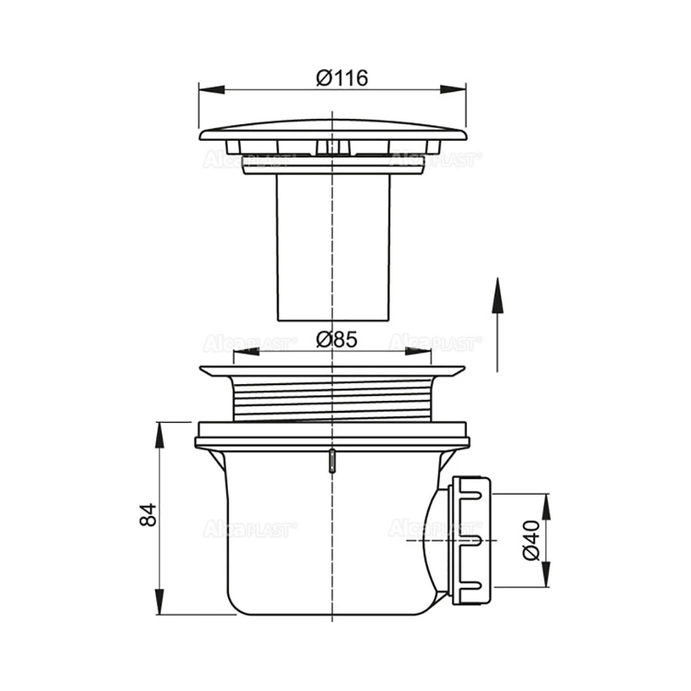 Сифон для душевого поддона, хром Alcaplast A49CR 
