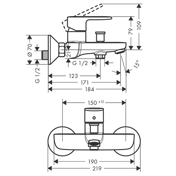 Смеситель для ванны с душем, хром Hansgrohe Vernis Blend 71440000