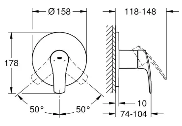 Смеситель для душа, встраиваемый, хром Grohe Eurosmart 24042003
