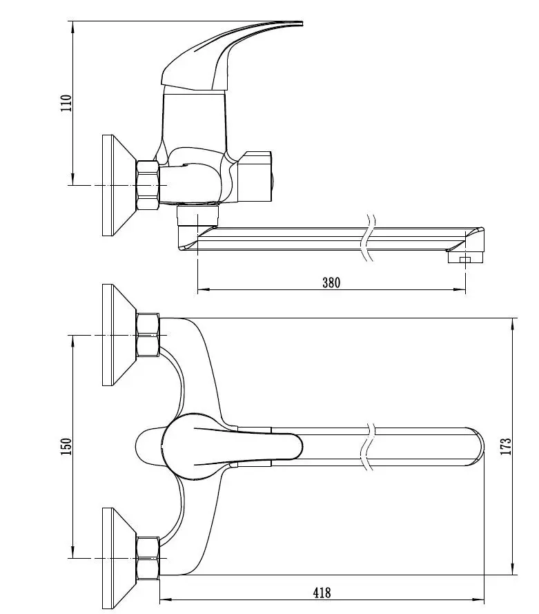 Смеситель для ванны, длинный излив, хром VODA MOON31