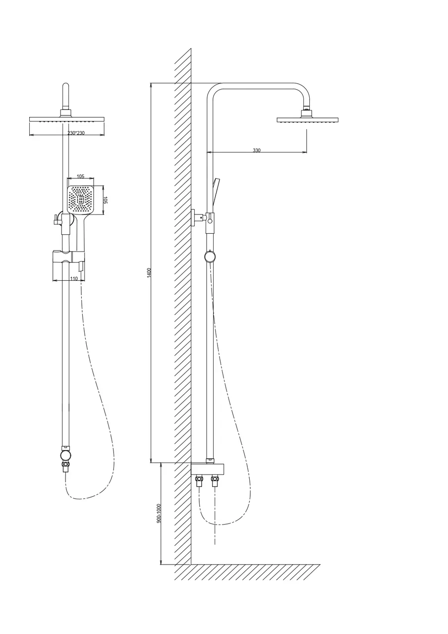 Душевая система с переключателем, без смесителя, черный VODA VST1000-5Black