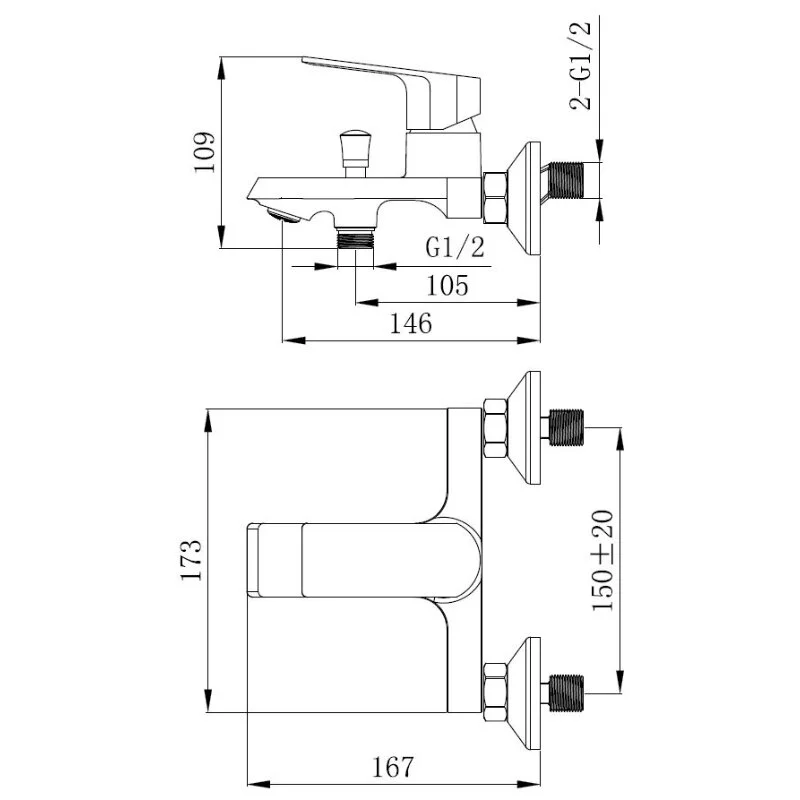 Смеситель для ванны, черный VODA Surf SF54B