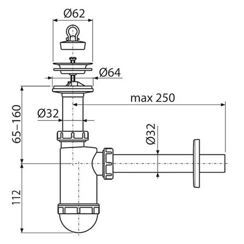 Сифон для раковины d32 с нержавеющей peшeткой d63 Alcaplast A410