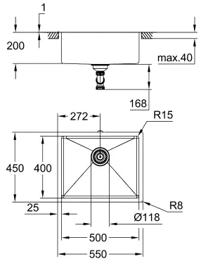 Мойка K700, с 1 чашей, 550х450, нержавеющая сталь GROHE 31574SD1