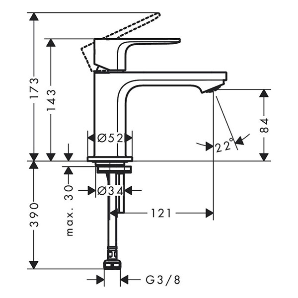 Вентиль для раковины, без смешивания, хром Hansgrohe Rebris S 72503000