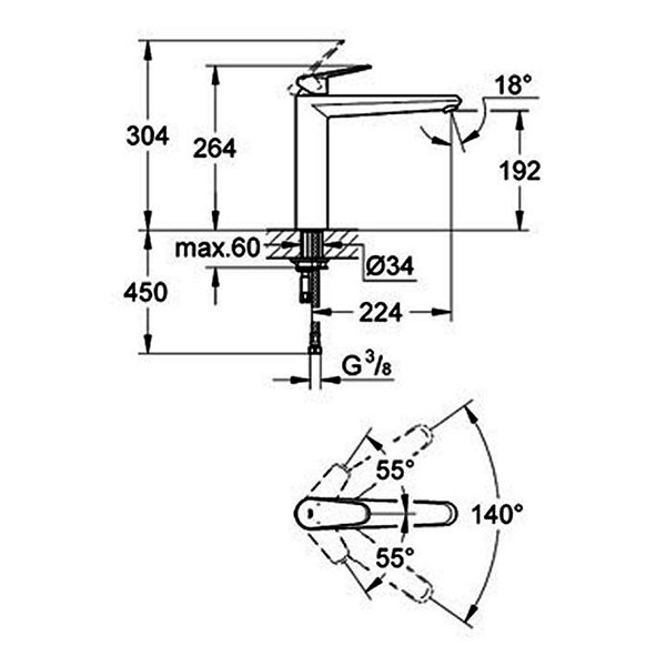 Смеситель для кухни, хром Grohe Eurodisc Cosmopolitan 31243002