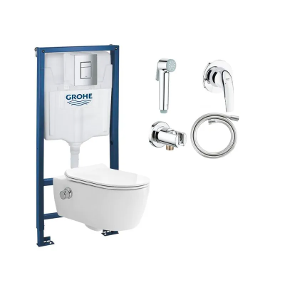 Комплект 7в1: Инсталляция с панелью смыва 38772001, унитазом-биде,гиг.душем CT2039V-B SSWW K24020701