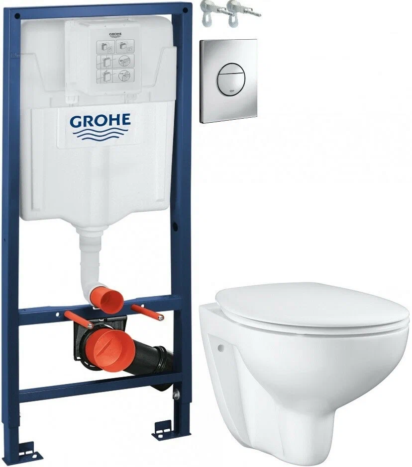 Комплект 4в1: Инсталляция с панелью смыва, унитаз с сиденьем Grohe Solido 39499000