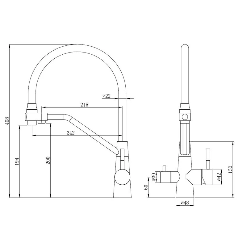 Смеситель для кухни, белый ESKO K25 W