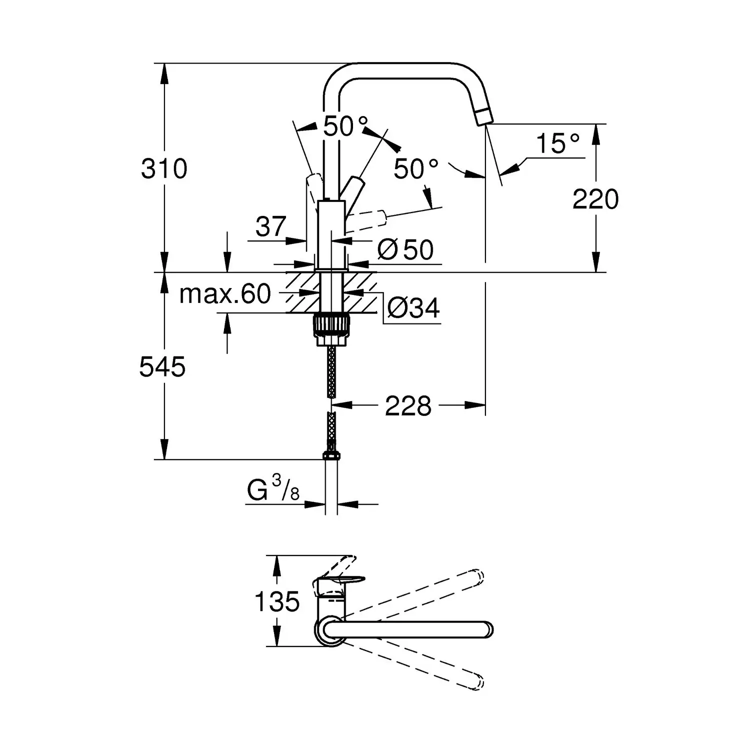 Смеситель для кухни, черный Grohe QuickFix Start 304702430