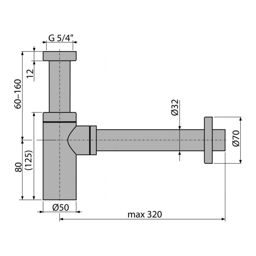 Сифон для раковины d32, круглый, крацованный мат Alcaplast Design A400-GM-B