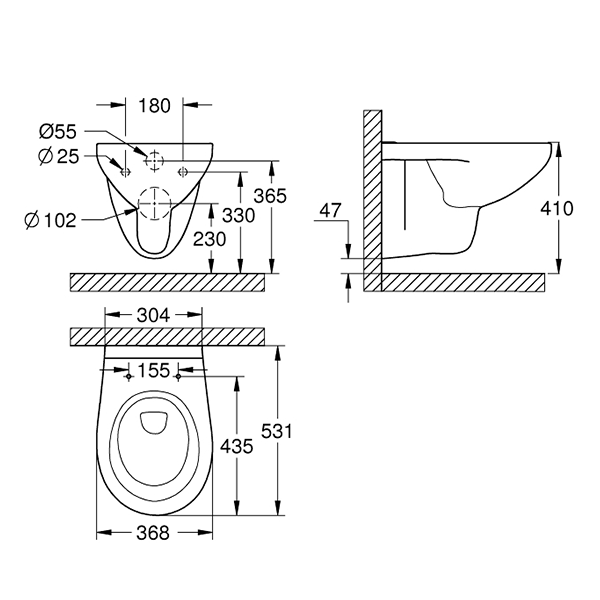 Унитаз подвесной, безободковый, альпин-белый, Grohe Bau Ceramic 39427000