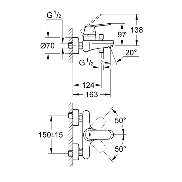 Смеситель для ванны, хром Grohe Eurosmart Cosmopolitan 32831000