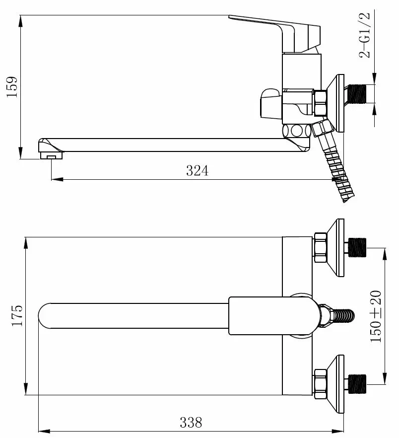 Смеситель для ванны, длинный излив, хром VODA Surf SF31