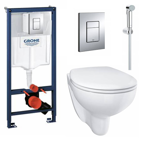 Комплект 5в1: Инсталляция 38772001, унитаз с сиденьем Bau Ceramic, гиг. душ Grohe SET22122005