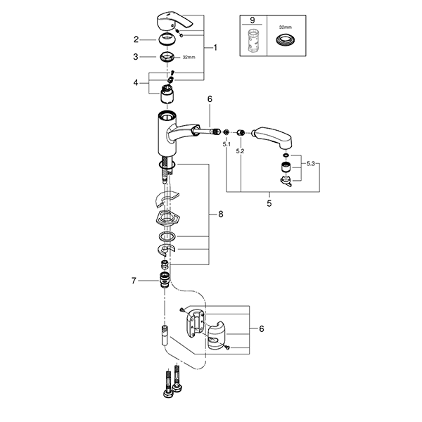 Смеситель для кухни, с выдвижным изливом, хром Grohe Eurosmart 30305000