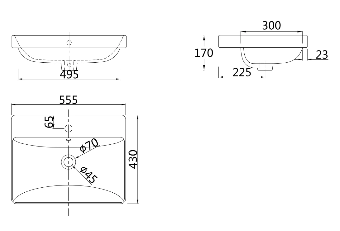Раковина встраиваемая сверху 55, белая SSWW CL3323